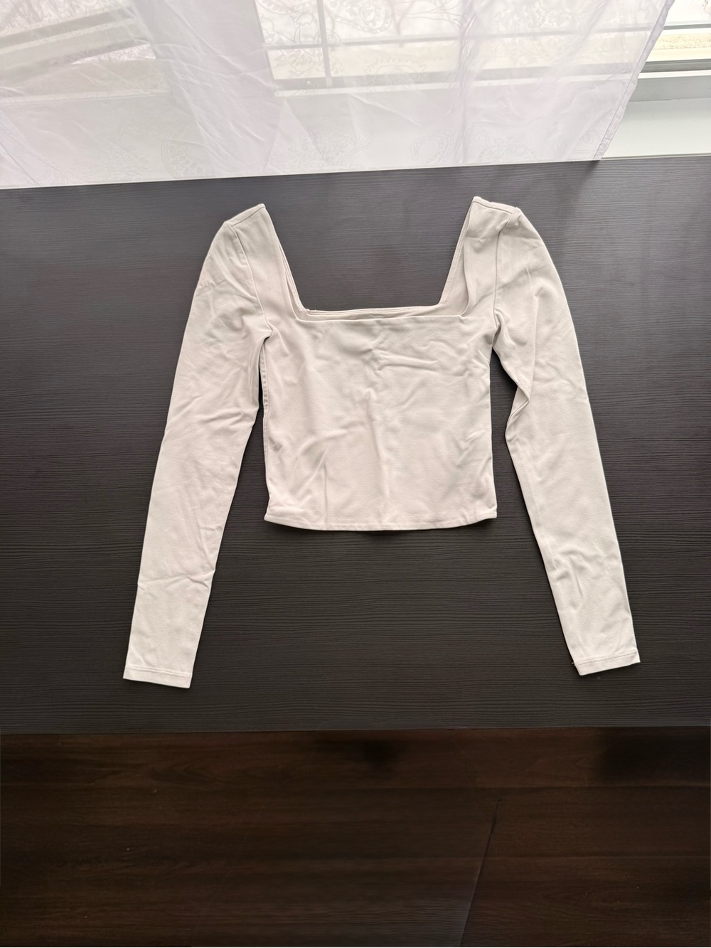 Babaton White Contour Long Sleeve Square Neck Crop Top